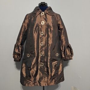 Vintage Bronze Taffeta Mod Style Trench Coat Size 4